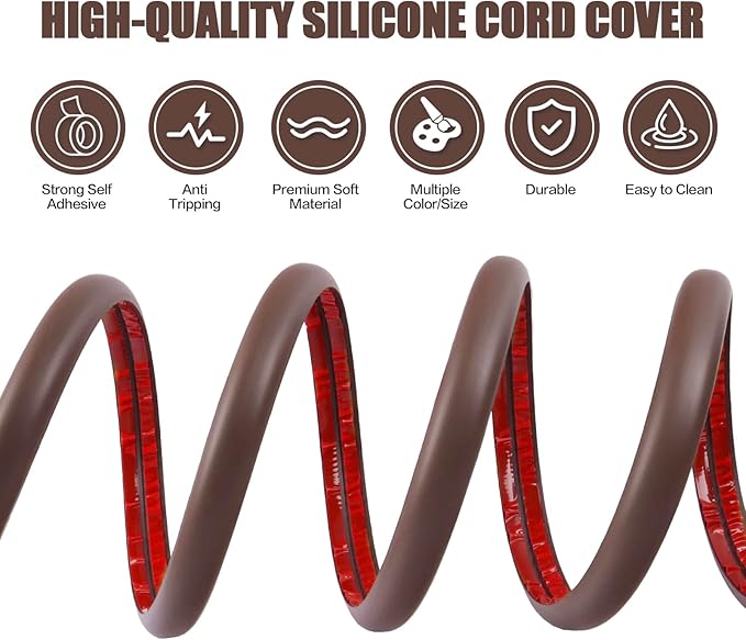 Floor Cord Cover Self Adhesive Cord Hider,3.3FT Cable Management, Extension Strip Protector for Wires, Prevent Cable Trips for Offices, Gyms, Exhibitions Cavity:0.3"(W) x 0.28"(H) Coffee