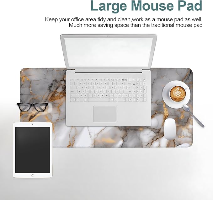 Marble Stripes Gaming Mouse Pad 31.5"x11.8"Desk Mat Anti-Slip Rubber Base & Durable Stitched Edges for Gamers Smooth Mouse Writing Surface for Desk Office/Home