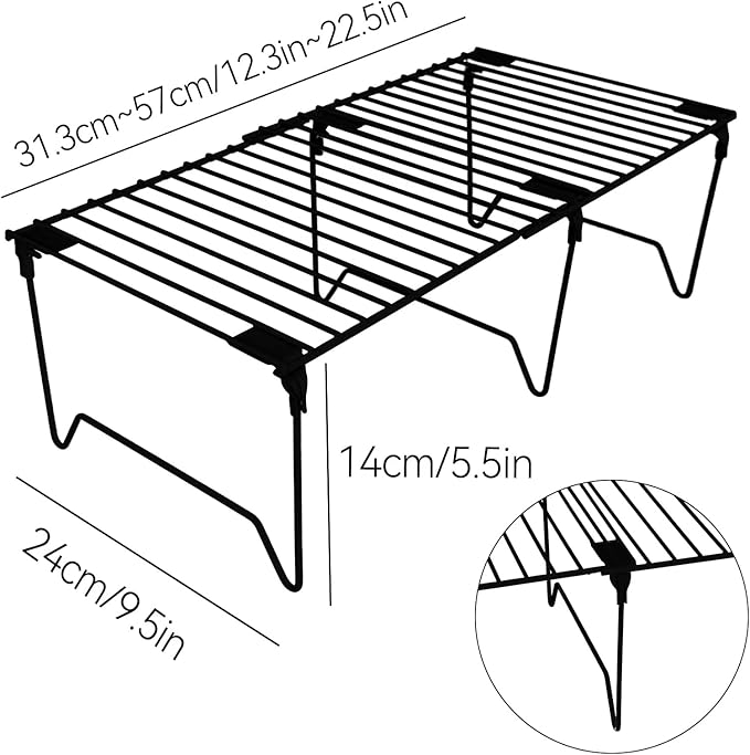 1/2-Piece Set freezer organizer,Stackable Cabinet Organizer Shelves,Foldable Pantry Shelf,Plate, Dish,Rustproof Metal Storage Organizer (1 PC, black)