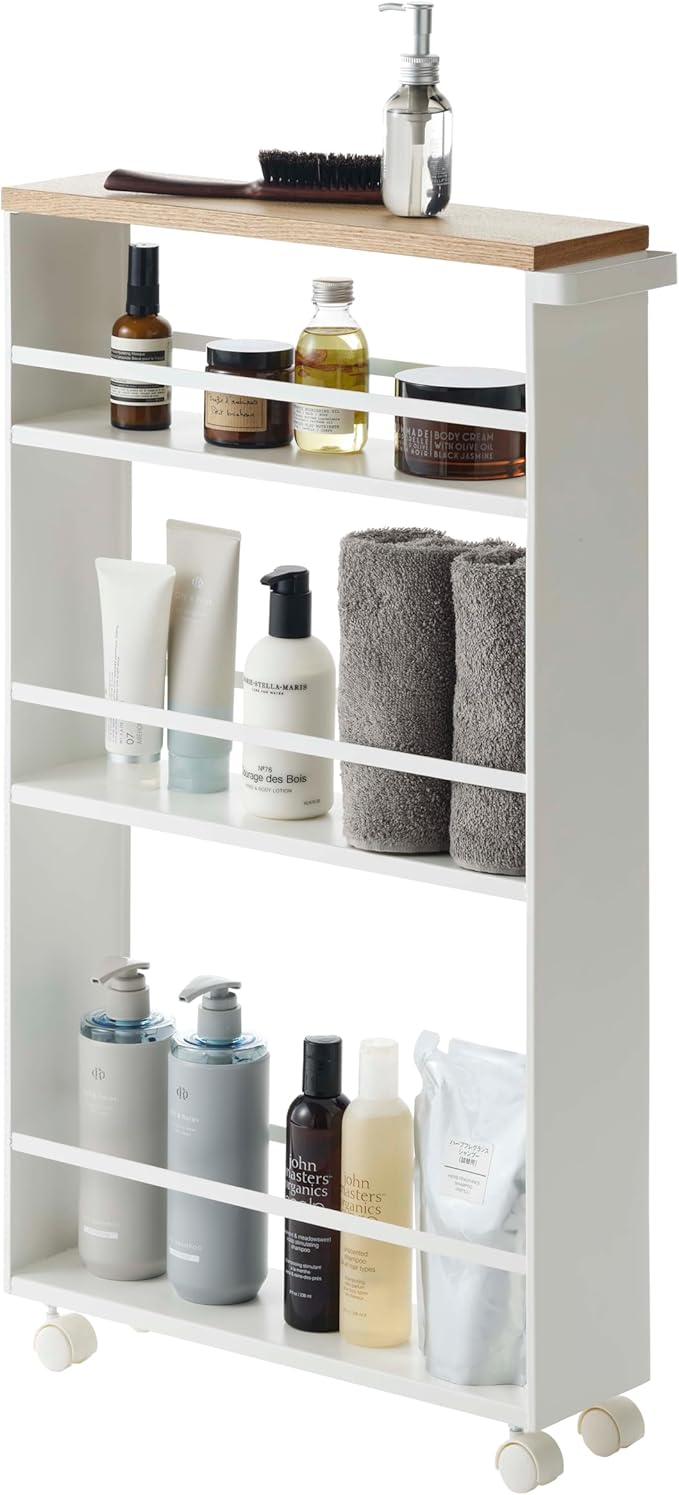 YAMAZAKI home Tower Rolling Slim Storage Cart With Handle White
