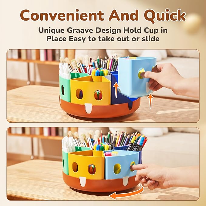 GAMENOTE Rotating Art Supplies Organizer - Lazy Susan Office School Supply for Kids Desk Organization and Storage Homeschool Craft Caddy Classroom Organization (Large)