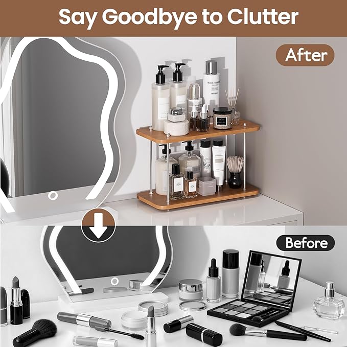 Bathroom Counter Organizer,Spices Organizer,Kitchen Countertop Organizer,Restroom Organizers,Bathroom Counter top Organizers and Storage,Cologne Stand,Adjustable Partition Height(Brown 2 Tier)