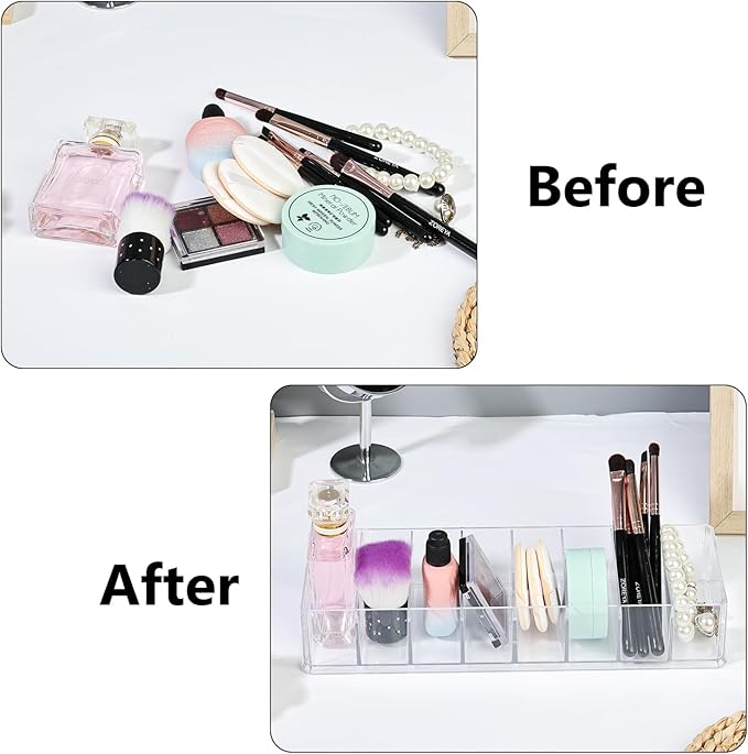 Acrylic Makeup Brush Organizers,3 Pack 8 Section 8 Compartments Transparent Plastic Lipstick Holder Clear 9.96x3.46x1.81 Inches Storage Square Cube for Bathroom Jewelry Accessories