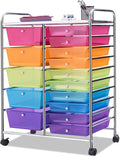 Giantex 15 Drawer Rolling Storage Cart Tools Scrapbook Paper Office School Organizer, Multicolor