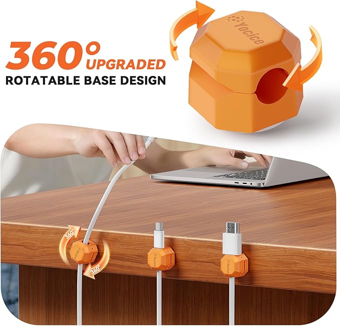 8 Pack Spring Cable Clips,Rotatable Cord Organizer Desk Cable Management Cord Holder Adhesive Phone Charger Cord Clips for Home Office Car Wall Nightstand Accessories Orange