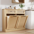 Double Tilt Out Laundry Hamper Cabinet,10 Gallon Laundry Cabinet with Drawers ＆ 2 Hidden Baskets, Farmhouse Storage Basket for Laundry Room, Bathroom, Kitchen, Wood
