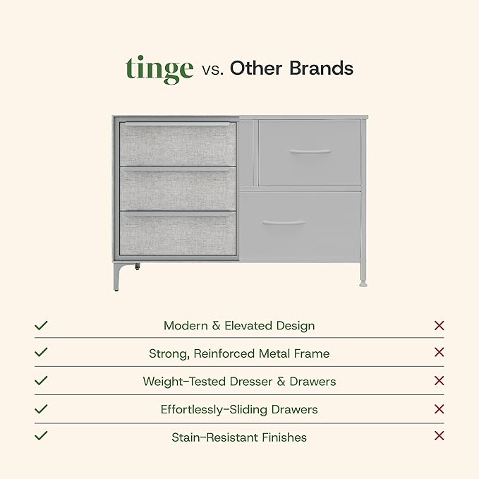 Naima Premium Fabric Dresser - Strong Metal Frame, 6 Spacious Sag-Proof Drawers with Sleek Metal Handles - Premium & Durable Storage Solution for Your Home (Silver)