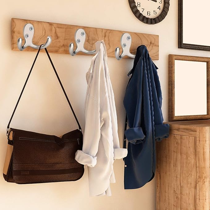 IBosins 28 Pack Heavy Duty Double Prong Coat Hooks Wall Mounted with 56 Screws Retro Double Hooks Utility Hooks for Coat, Scarf, Bag, Towel, Key, Cap, Cup, Hat