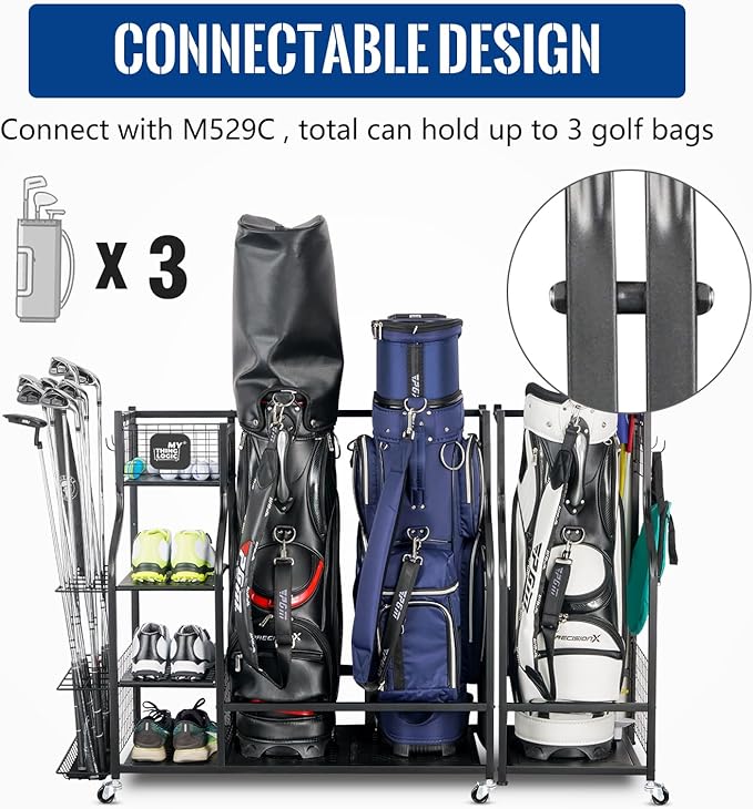 Mythinglogic Golf Storage Garage Organizer, Golf Bag Storage Stand and Other Golfing Equipment Rack, Extra Storage Rack for Golf Clubs