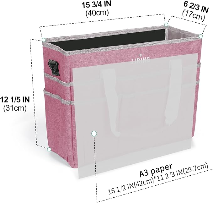 JJRING Craft Organizer Tote Bag, Large Art Storage Caddy with Multiple Pockets, Pink Sewing Bag for Art, Craft, Scrapbooking, Medical, and Office Supplies Storage