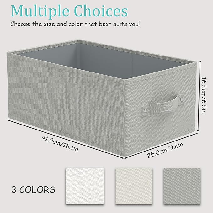 Fabric Storage Boxes for Shelves, 3 Pack Foldable Cloth Bins, Closet Organizers System with 2 Handles, Durable and Sturdy, Saving Space, Grey, 16.1 x 9.8 x 6.5 In, XSNY11GM-3