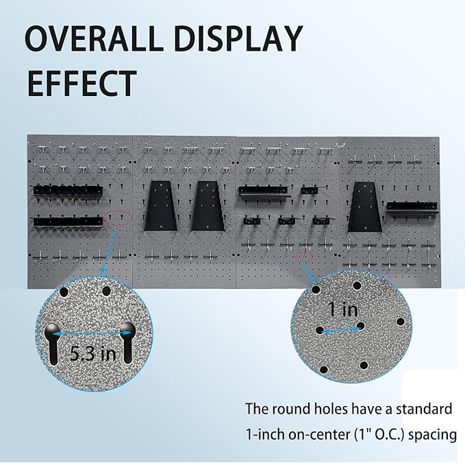 JZD 115 PCS Metal Pegboard Wall Organizer 4 Packs Metal Pegboard Kit 66x24 Inch Pegboard Panels Tool Organizer Kit with Accessories Hooks for Garage, Tool Storage,Craft Room