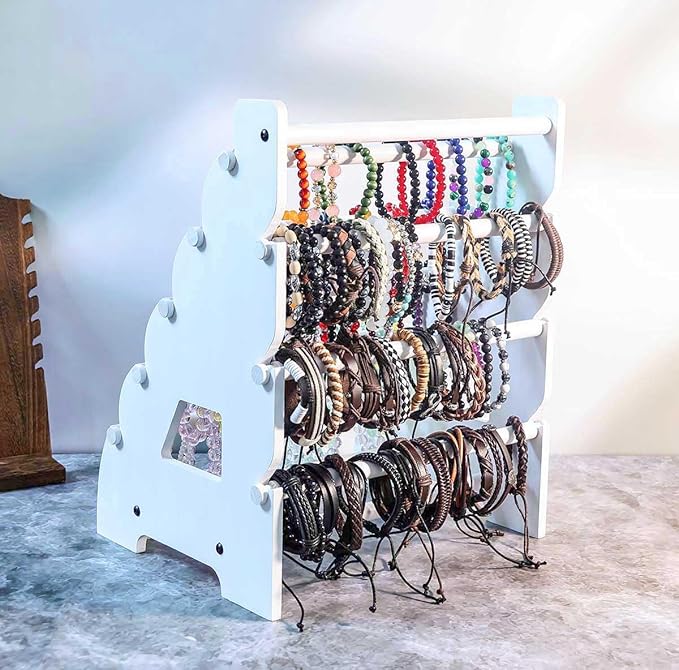 Wooden Bracelet Holder 8 Tier Jewelry Bracelet Display Stand, Portable Organizer for 150-240 Bangles & Scrunchies - for Vendors,Retail Stores, Craft Shows, and Home Storage (white)