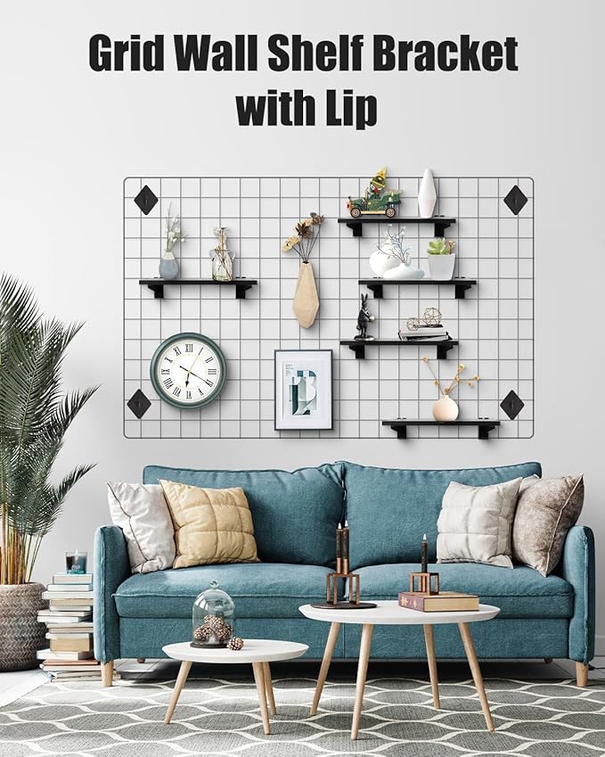 6 Pack GridWall Shelves with Metal Brackets, 16"x 6" Wooden Grid Wall Shelf Heavy Duty Organizer Accessories for Garage Home Visualizer Workbench and Bitchenette