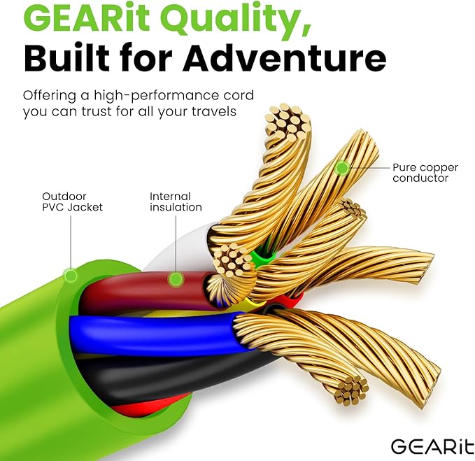 GEARit 7 Way Trailer Cord (16 Feet) 7-Pin Plug Weatherproof Heavy Duty Wiring Harness Cable for for RV Trailers and Campers - 16Ft