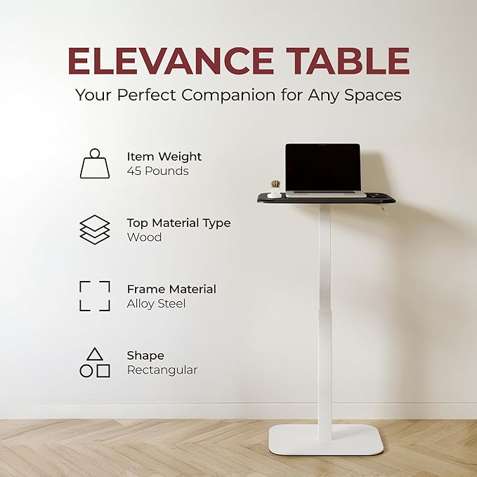 Ergohome™ ELEVANCE Table™ Height Adjustable Side Table for Couch or Bed, Laptop Table - Small End Table Office Coffee Table - C-Shaped Sofa Side Table with Multi-Function (White Base Carbon Top)