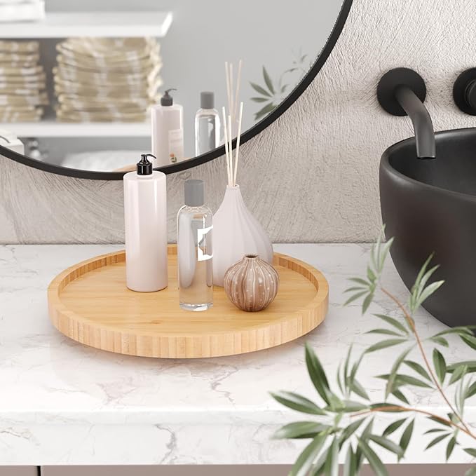 Lazy Susan Organizer for Kitchen,Bamboo Turntable for Cabinet,Pantry,Vanity,Small（Natural）