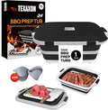 8L/16L BBQ Prep Tub with Cutting Board, Lid & Complimentary Mitts/Gloves – Collapsible Bucket for BBQ, Marinade, Picnic, Camping, Meat Prep – Orange/Black (Black, X-Large Lid Lock)