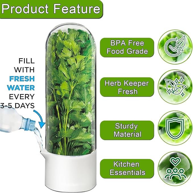 Herb Saver for Refrigerator, Herb Saver Pod Cilantro Containers for Refrigerator, Fresh Herb Keeper for Cilantro, Parsley, Asparagus, Mint, Keeps Greens Vegetables for 2-3 Weeks (Herb Keeper 1Pack)