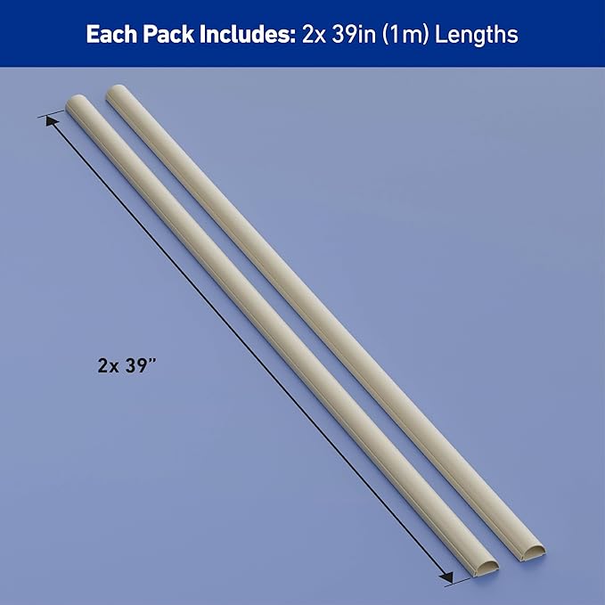D-Line Half Round Cord Hider, Patented Cable Cover, Hide TV Wall Mount Wires, Raceway for Cords, Decorative Wire Covers, Paintable, Adhesive Cable Concealer - 2X 1.18in W x 0.59in H x 39in L - Beige