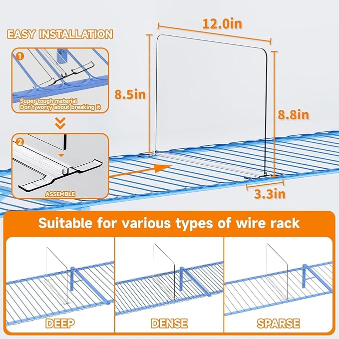 8 Pack Shelf Dividers for Wire Shelves, Acrylic Clear Closet Organizers and Storage for Sweater, Shirts, Bookshelf Handbags Separators Dividers for Closet Organization in Bedroom/Kitchen/Office/Pantry