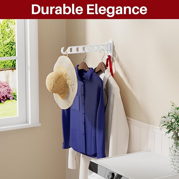 Wall Mounted Drying Rack 1 Pack, Foldable Laundry Drying Rack with 6 Holes, Laundry Space Saver for Indoor & Outdoor Use