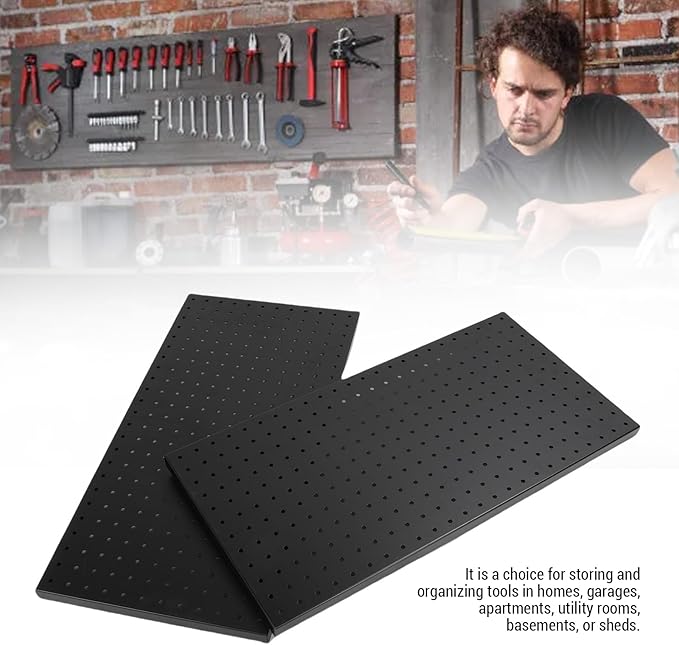 Hilitand Metal Pegboard Panels 2 Pack Heavy Duty Wall Mounted Tool Organizer Pegboard Tool Wall Organizer Peg Board for Garage Home Craft Room Kitchen with 288 Holes Powder Coated Steel