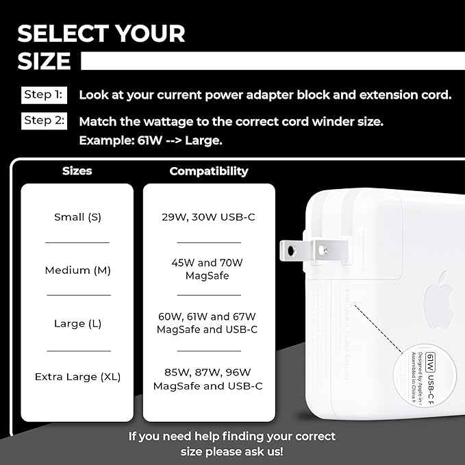 HumanCentric Cord Winder for Macbook Charger Organizer, Cable Reel for Macbook Chargers, Travel Mac Charging Case for USB-C 29W and 30W, Apple Macbook Pro + Air Power Cord Storage Protector, Small
