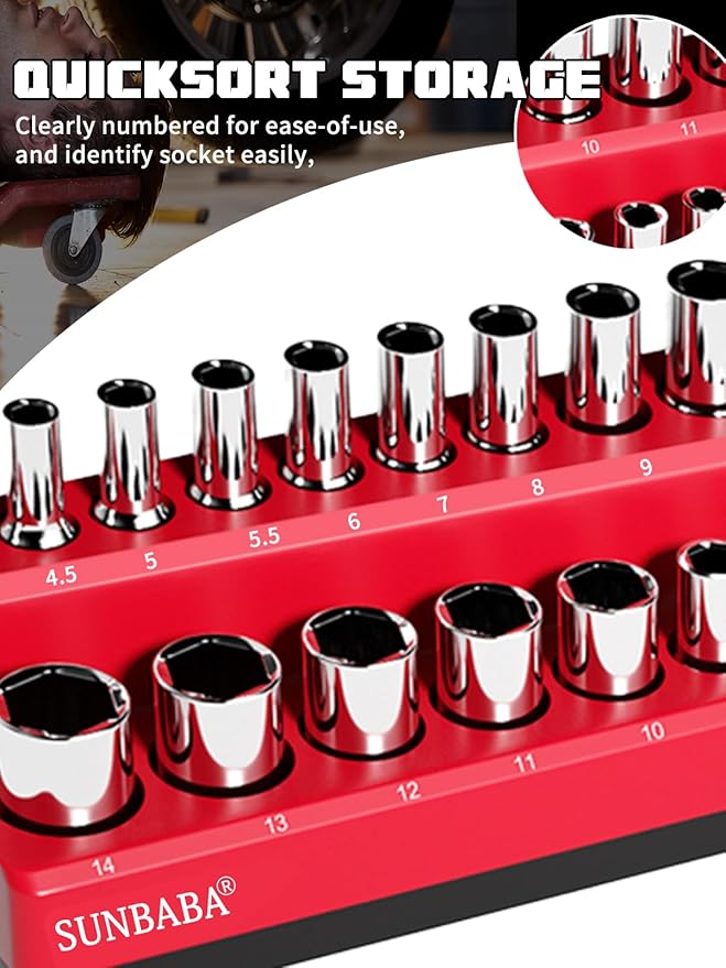 8-Piece Magnetic Socket Organizer Set,1/2", 1/4" and 3/8" SAE & Metric Deep & Shallow Socket Holder Kit, Socket Trays, holds 197Pcs Sockets (sockets not included)
