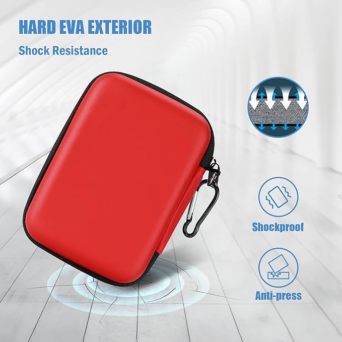 ProCase Hard Drive Case 2.5 Inch for Elements WD My Passport Canvio Basics Seagate Backup Plus Slim Expansion 1TB 2TB 3TB 4TB, Portable External Hard Drive Carrying Case -Red