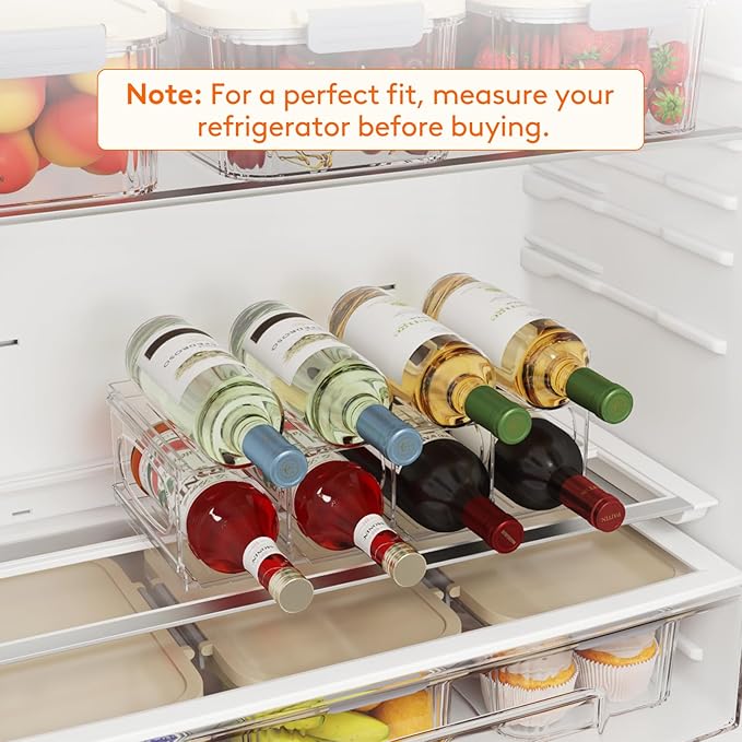 Lifewit Wine Rack for Fridge, Stackable Wine Bottle Holder with Sturdy Support Insert & Reinforced Design, Plastic Bottle Organizer for Refrigerator, Cabinet & Pantry, Clear, Holds 8 Bottles