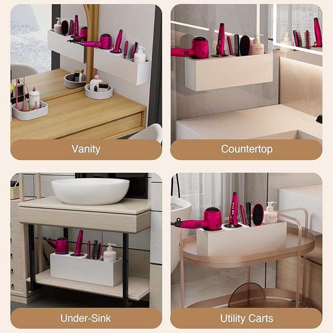 Wall Mount Hair Tool Organizer, Acrylic Hair Dryer Holder with 2 Stainless Steel Cup, for Hair Straighteners, Flat Iron, Curling Wand, Blow Dryer