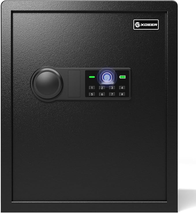 XDeer Biometric Safe Box with Fireproof Bag, Quick-Access Security Safe Box with Upgraded Fingerprint, Steel Handgun Safe Lock Box for Kid/Home/Office (1.69 Cu.Ft+ Bag)