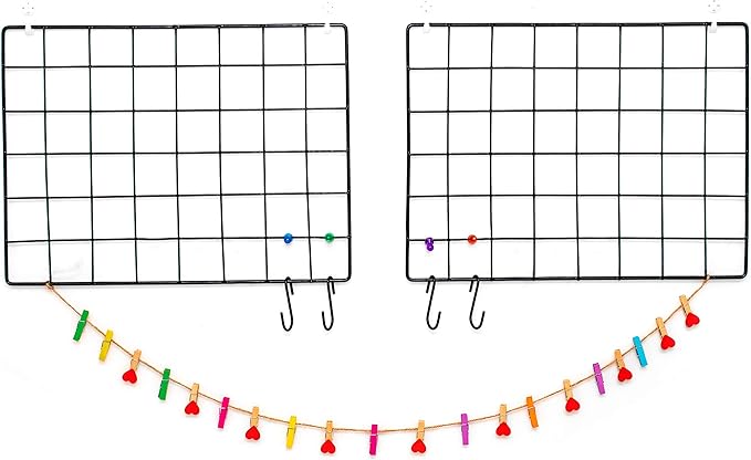 2 Pack Wire Wall Grid Panel | Photos & Pictures Display Grid Wall Panels | Black, Magnetic & Metal Grid | Photo Grid | Grid Wire Board | Hanging Home, Office & Kitchen Decor