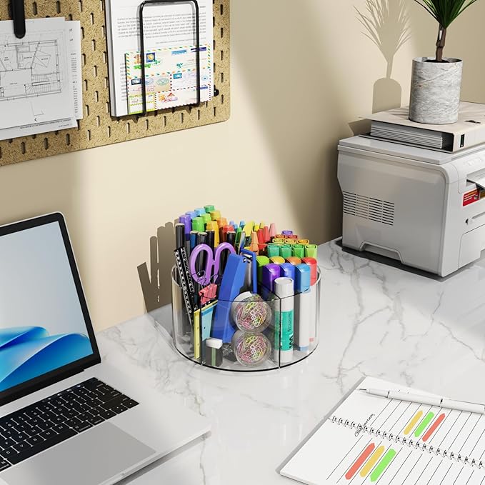 Acrylic Pen Holder, 2 Pack 360 Rotating Organizer With 6 Compartments, Desk Office Storage for 800 Pens, Markers, Crayons and Art Supplies