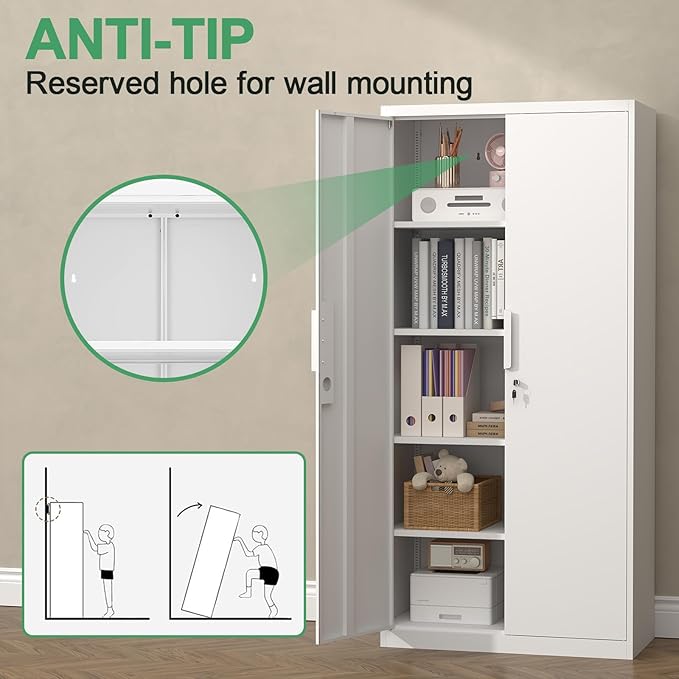 Lockable Storage Cabinets, 72" H Heavy Duty Cabinet for Home Office, Large Storage Cabinet with Doors, Metal File Cabinets with Adjustable Shelves, Office Organizer