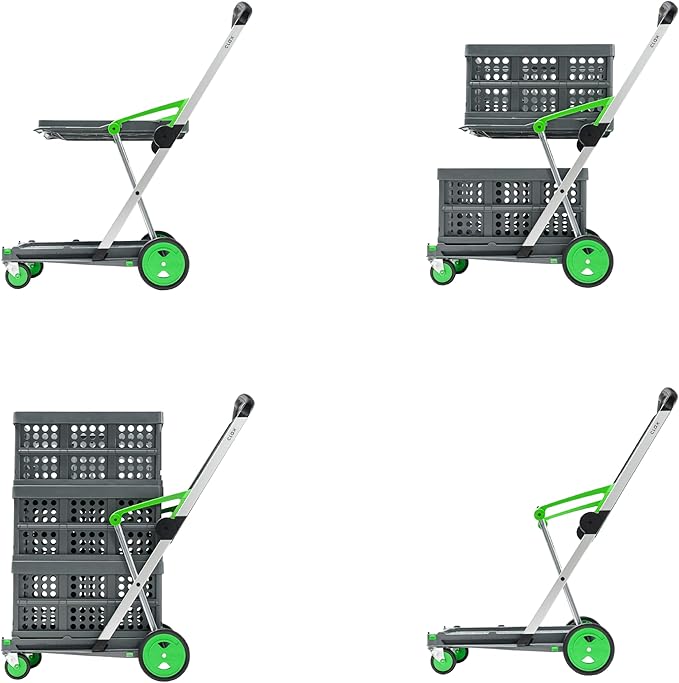 CLAX® The Original | Made in Germany | Multi use Functional Collapsible carts | Mobile Folding Trolley | Shopping cart with Storage Crate | Platform Truck (Green)