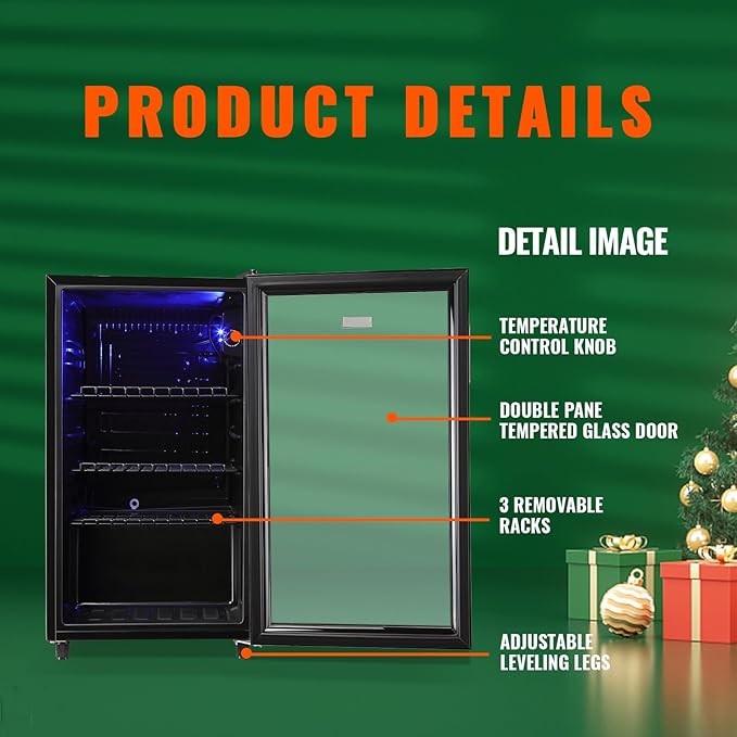 WANAI Mini Fridge Glass Door 120 Cans Beverage Refrigerator Small Wine Cooler Clear Front Drinks Fridge for Soda Beer Bar Home Office with 7 Thermostat LED Lights