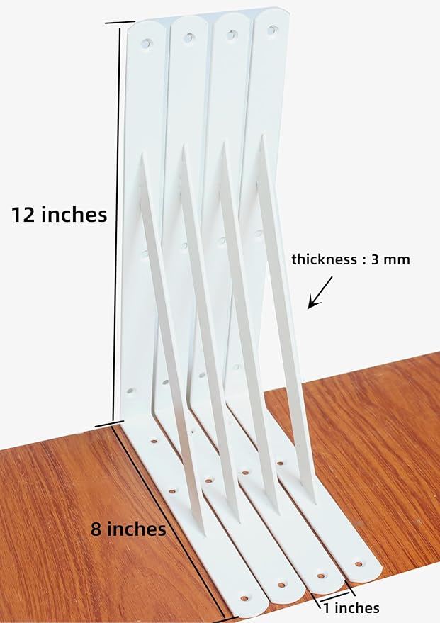 16 Pack L12 x H 8" White Heavy Duty Shelf Brackets with Screws Metal Shelf Brackets Shelf Support Angle Brackets for Shelves L Brackets Heavy Duty Floating Shelf