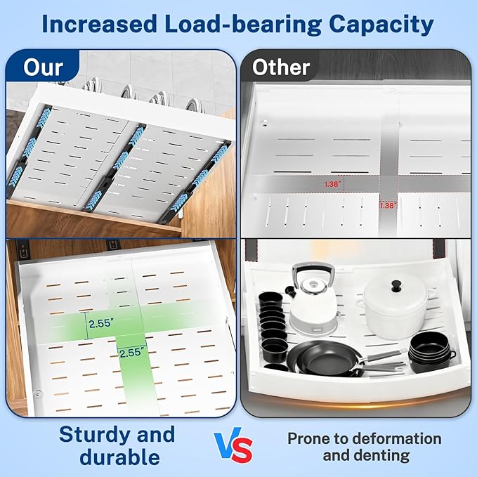Insputer Pull Out Cabinet Organizer Expandable (12.4"-20.08") W & (16.26"-22.44") D, Slide Out Drawers for Kitchen, Pantry with 2Pcs Magnetic Panel, 3 Slide Rails, No Drill Adhesive Roll Out Shelf