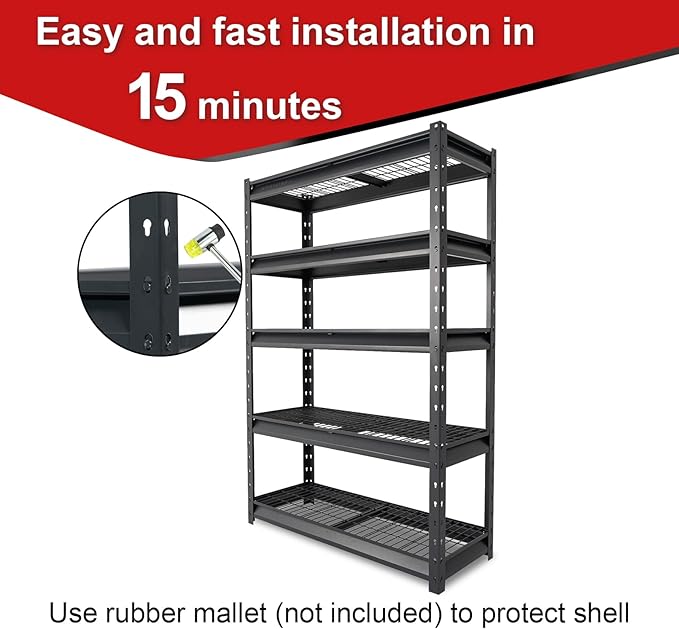 The Atlas 48" W Heavy Duty Garage Shelving Load 10000lbs, 5 Tier Metal Storage Shelves, Adjustable Industrial Rack for Warehouse Basement Shop, 48" W x 18" D x 72" H