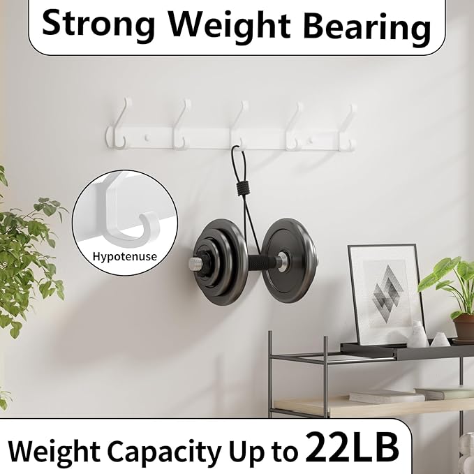 Coat Rack Wall Mount,17.3 in Wall Hooks for Hanging, Coat Hanger Wall Mount Towel Rack Hat Rack for Wall with 5 Hooks for Entryway, Bedroom, Bathroom (White,5Hooks-2Pack)