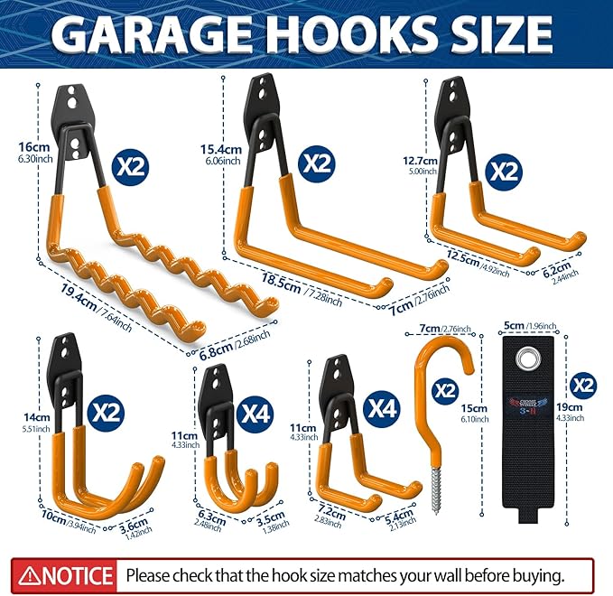 3-H Garage Wall Hooks 20 Pack, Garage Hooks Heavy Duty with Extra Welding Spots, Garage Organizer for Garden, Lawn, Chairs, Ladders, Weed Eater, Shovel(Orange)