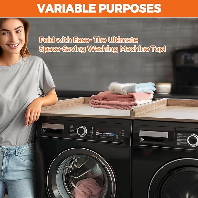 Washer Dryer Countertop, Wooden Laundry Countertop Set of 2 Dryer Storage Shelf for Laundry Room Organization (27.5" x 54") (Natural)