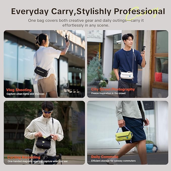 PGYTECH OneGo Pocket Sling for DJI Osmo Pocket 3, Portable Splashproof Everyday Carry Case with Detachable Strap, 2L, 3-Layer Storage Carrying Bag for Smartphones & Action Cameras Accessories, White