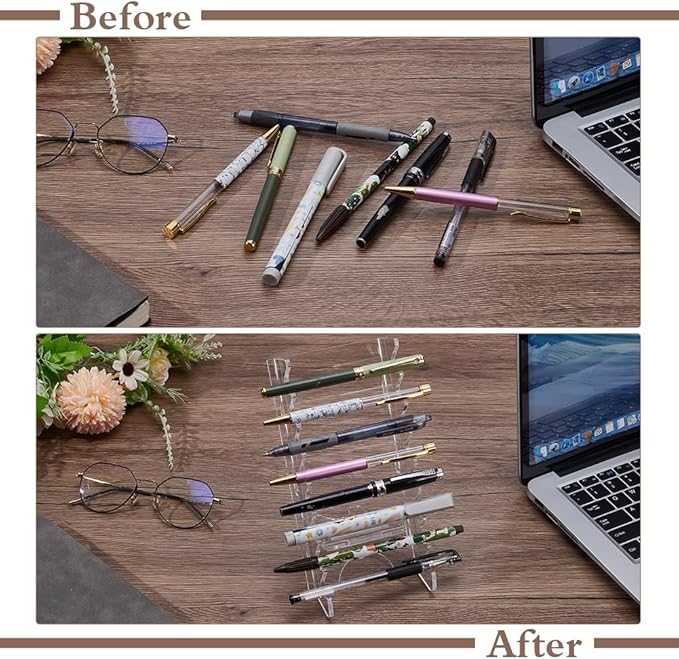 UNICRAFTALE 8-Slots Acrylic Pen Holder Clear Pen Display Stand Holder Makeup Brush Holder Makeup Brush Drying Rack Pencil Show Tool Rack for Office Home