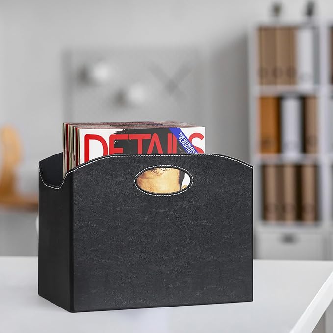 EZDeco Magazine Holder Foldable Magazine Rack Floor PU Leather File Holder Newspaper Book Storage Magazine Basket Document File Folder Organizer for Office Home Christmas gifts