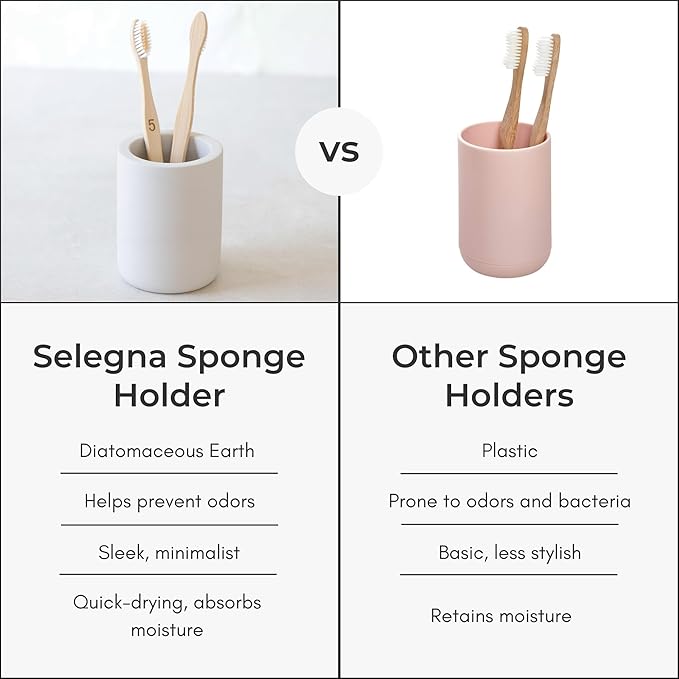 Selegna Drying Stone Toothbrush Holder, Diatomite Toothbrush Holders for Bathroom, Quick Drying Electric Toothbrush & Toothpaste Holder Cup, Diatomaceous Earth Bathroom Sink Organizer (Beige)