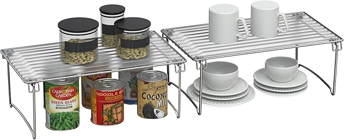 Deco Brothers Stackable Cabinet Shelf Organizer, 2 Pack, Chrome