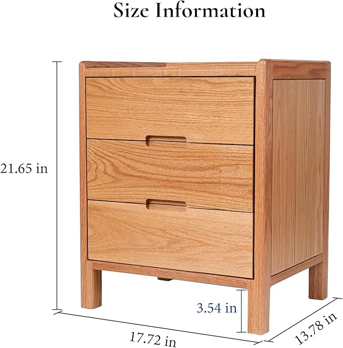 Nightstand, Solid Wood Small End Table w/3 Drawers, Modern Bedside Tables, Mid Century Night Stand, Bed Side Table, 15.75" W x 13.78" D x 21.65" H (Natural)